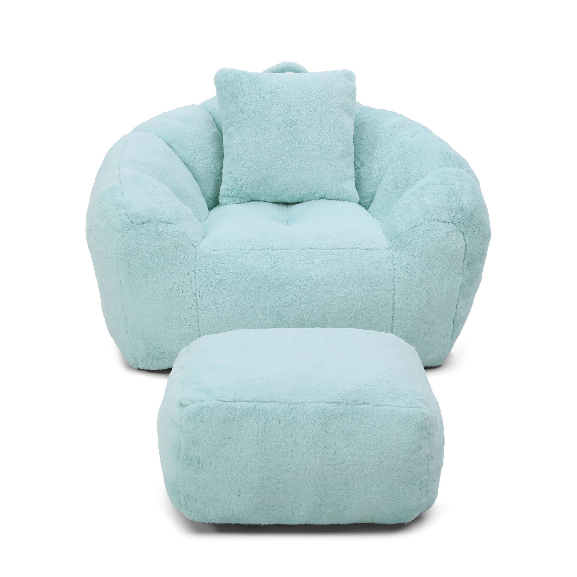 Giant Bean Bag Chair withFootstool, Oversized Bean Bag  for Adults and Kids, Faux Fur Shell-Shaped Large Chair with Filler, Stuffed Big Accent Sofa,  Floor Sofa for Gaming,Reading Living Room Bedroom - Grand Goldman Shop