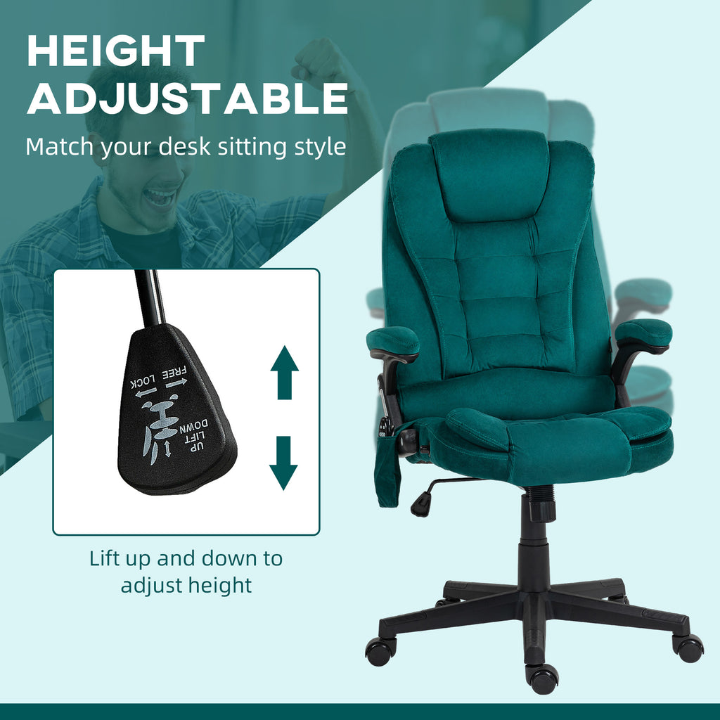 HOMCOM 6 Point Vibrating Massage Office Chair with Heat, Velvet High Back Executive Office Chair with Reclining Backrest, Pad
