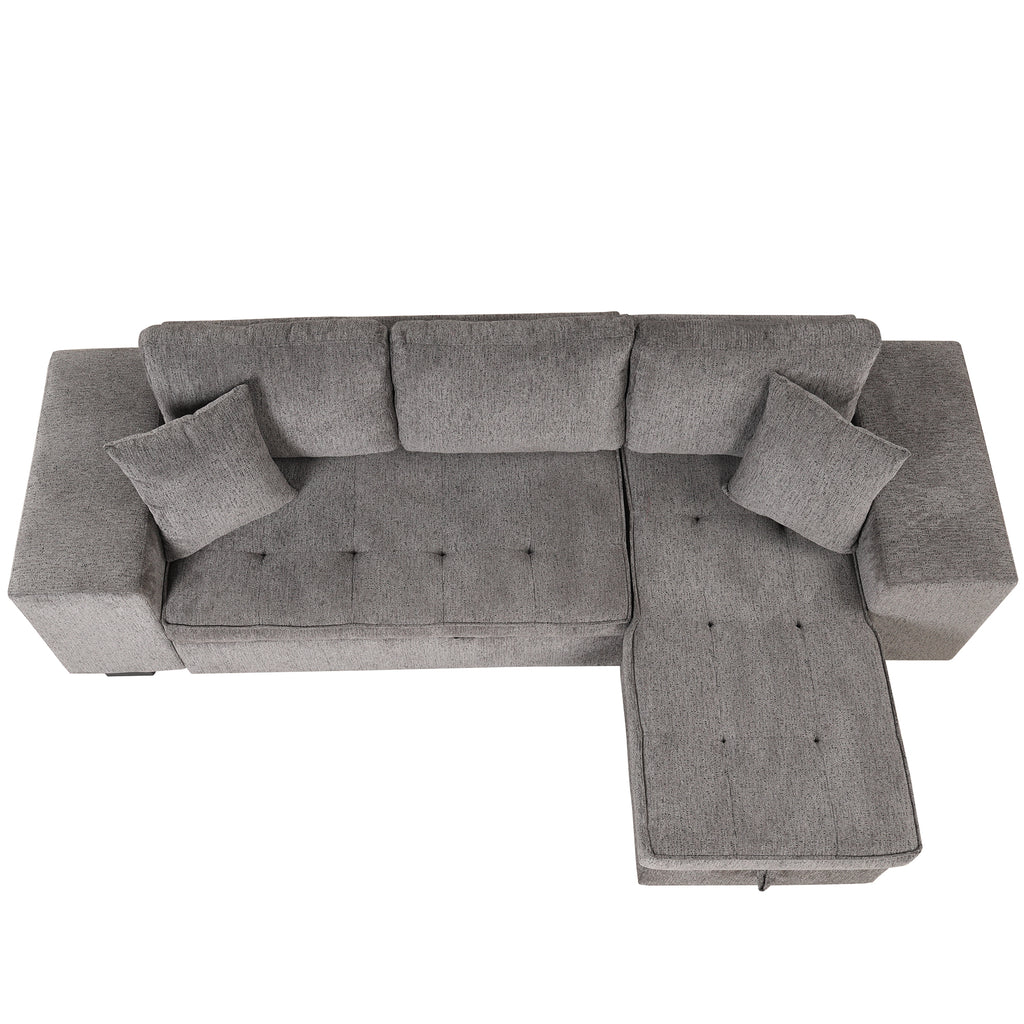 104.5' Modern L-Shape 3 Seat Reversible Sectional Couch, Pull Out Sleeper Sofa with Storage Chaise and 2 Stools for Living Room Furniture Set,Knox Charcoal (old sku:SG000431AAA) - Grand Goldman Shop