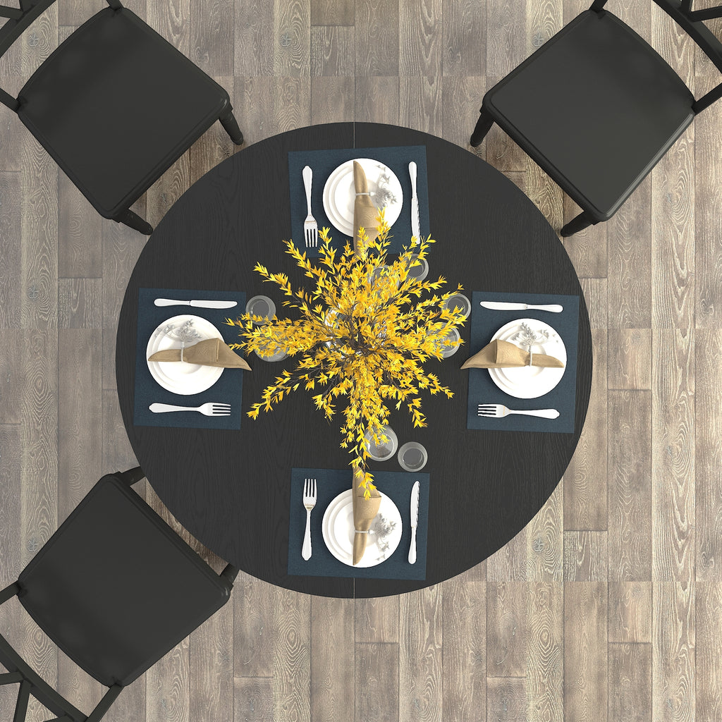 Farmhouse Kitchen Dining Table 59x43 Inch Expandable Oval Top with Removable Leaf Black MDF - Grand Goldman Shop