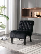COOLMORE Modern Velvet Armless Accent Living Room Chair / Leisure Chair,Upholstered Fabric Button Comfortable Chair with Wooden Legs for Bedroom, Living Room, Office (Black Velvet) - Grand Goldman Shop