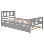 Twin Bed with Trundle, Platform Bed Frame with Headboard and Footboard, for Bedroom Small Living Space,No Box Spring Needed,Grey - Grand Goldman Shop