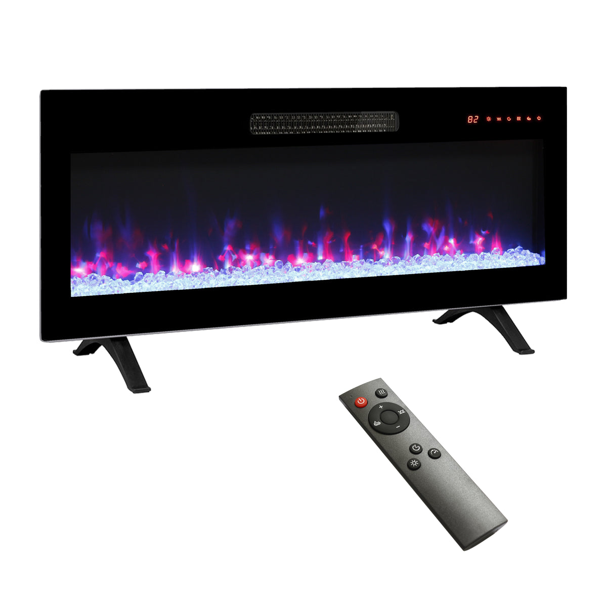 36 inch recessed ultra thin tempered glass front wall mounted electric fireplace with remote and multi color flame & emberbed, LED light heater - Grand Goldman Shop