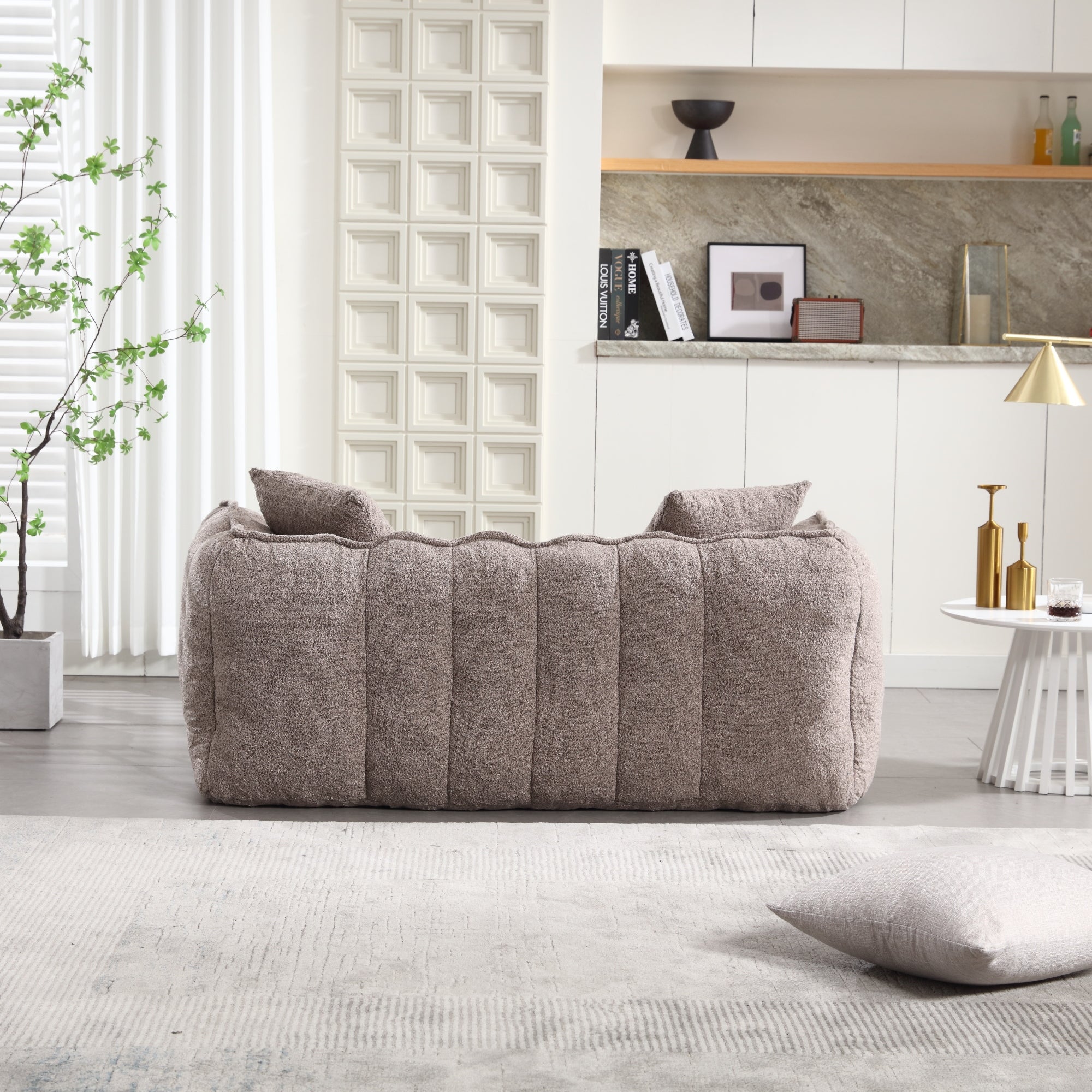 Cozy Beanbag Chair with High Resilience Foam Core for Two  -Brown Chenille, 66x35x25 inches - Grand Goldman Shop