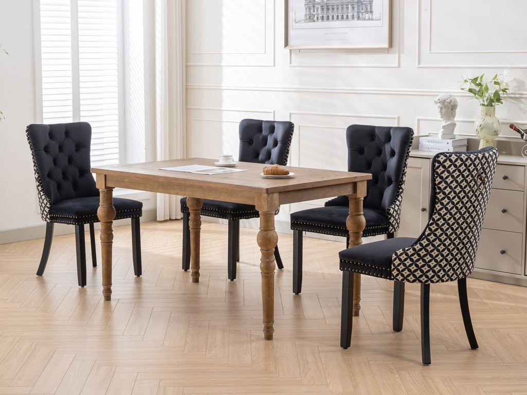 Classic Velvet Dining Chairs,  High-end Tufted Solid Wood Contemporary Velvet Upholstered Dining Chair with Wood Legs Nailhead, SET OF 2,Black and Patterned,SW2201BK - Grand Goldman Shop