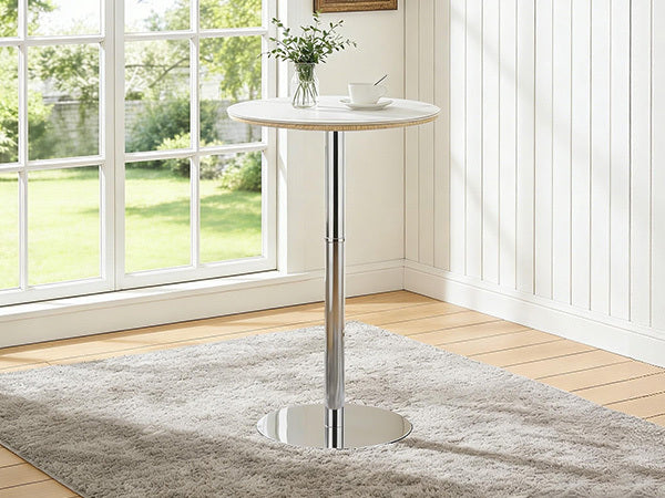 Rock slab circular tabletop non adjustable (39 inches high) bar table, bar table with silver legs and base (white) - Grand Goldman Shop