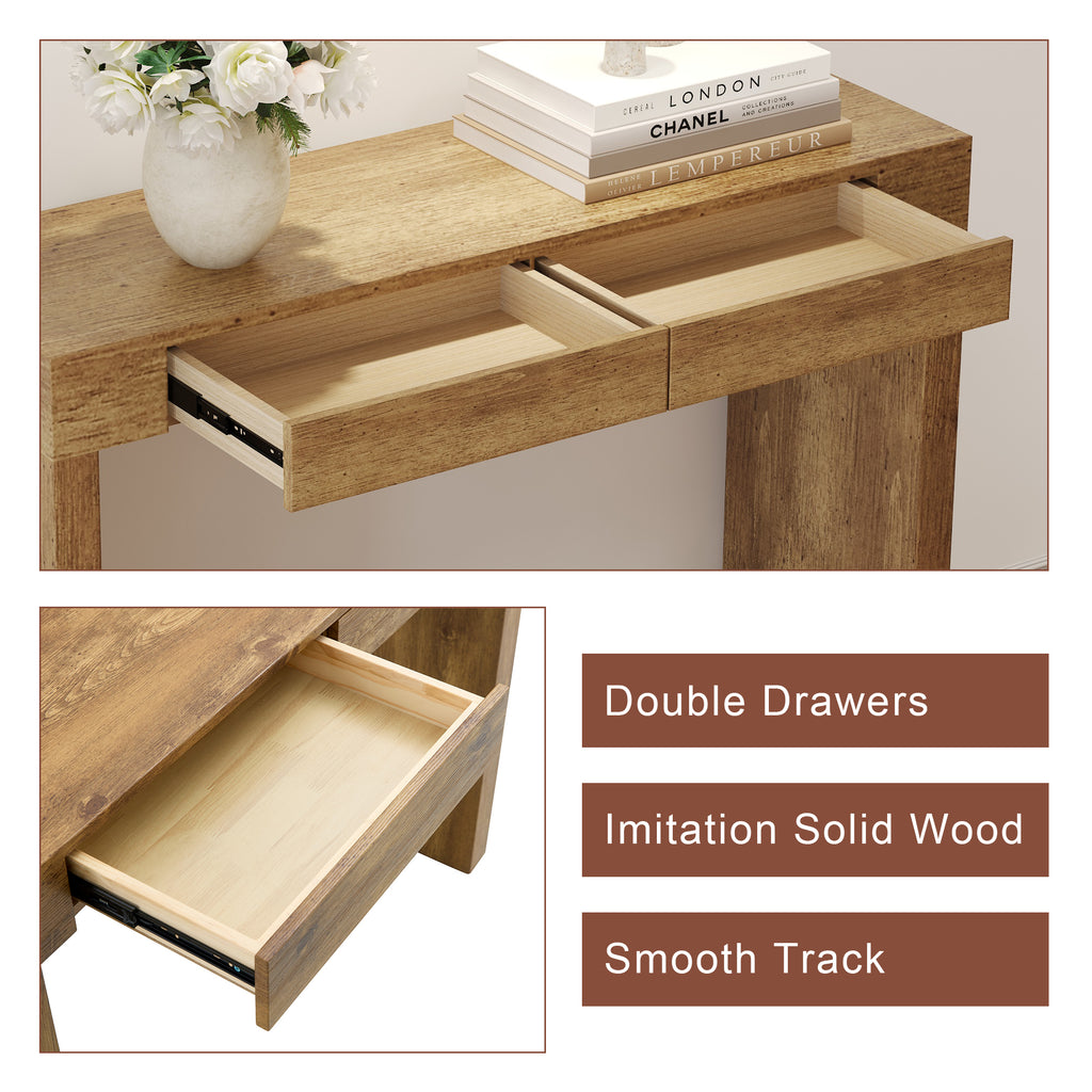 Elegant Natural Wood Grain Bar Table-50 Inches Long, a Practical Choice for Modern Homes.Wood Grain Texture Sticker,Equipped With Two Drawers.Serving As A Bar Table Or A Desk. - Grand Goldman Shop