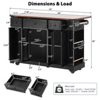 K&K 53'' Farmhouse Kitchen Island with Two Tempered Glass Cabinet Doors, Power Outlet, Rolling Kitchen Cart on Wheels with Drop Leaf, 5 Open Side Racks, 3 Drawers, for Kitchen, Dining Room, Black - Grand Goldman Shop