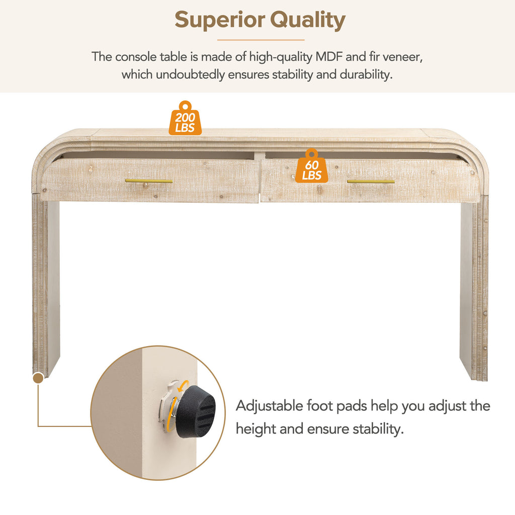 TREXM Unique Retro Silhouette Console Table with Open Style, Two Top Drawers for Entrance, Dinning Room, Living Room (Natural Wood Wash) - Grand Goldman Shop