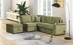 Green Velvet Sleeper Sofa Bed with Storage Ottoman, L Shape Pull Out Couch for Living Room and Bedroom - Grand Goldman Shop