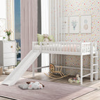 Twin Size Low Loft Bed with Ladder and Slide,White(OLD SKU:WF196418AAK) - Grand Goldman Shop