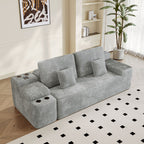 150''Width 5-piece Sectional Sofa with 2 Ottomans,Comfy U-shaped Sofa Couch for Living Room,Light Grey Plush Corduroy Fabric - Grand Goldman Shop