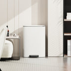 13 Gallon 50L Kitchen Foot Pedal Operated Soft Close Trash Can - Stainless Steel Ellipse Bustbin - White - Grand Goldman Shop