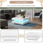 ON-TREND High Gloss Minimalist Design with LED Lights, 2-Tier Square Coffee Table, Center Table for Living Room, 31.5''x31.5''x14.2'', White - Grand Goldman Shop