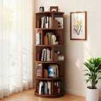 5 Tier Rotating Bookshelf, 360° Display Round Spinning Bookshelf, Space-Saving, Small Space Rotating Bookshelf Tower for Bedroom, Living Room, Home, Office, Walnut - Grand Goldman Shop