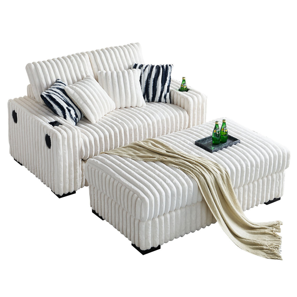 61.42Inch Square Arm Loveseat With Ottoman, 2PCS Back Cushions and 4PCS Toss Pillows, Cup Holder,Bluetooth Speaker,Wireless Charger,USB Ports for Living Room and Bedroom,Beige - Grand Goldman Shop
