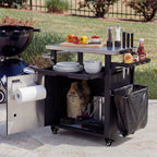 K&K 39.5' Outdoor Grill Cart with Storage Cabinet, Outdoor Bar Cart Pizza Oven Table with Wheels, Stainless Steel Top, Outdoor Kitchen Island with Spice & Paper Rack for BBQ, Waterproof Cover Included - Grand Goldman Shop