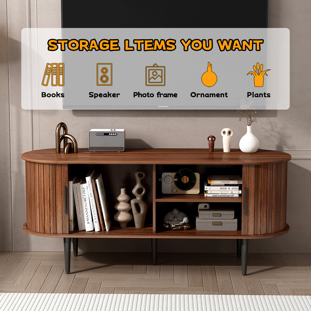 TV Stand, 47' Modern TV Console Table with Storage Compartment and Sliding Door, Gaming Entertainment Center with Cabinet for Living Room, Bedroom, Office (Walnut) - Grand Goldman Shop