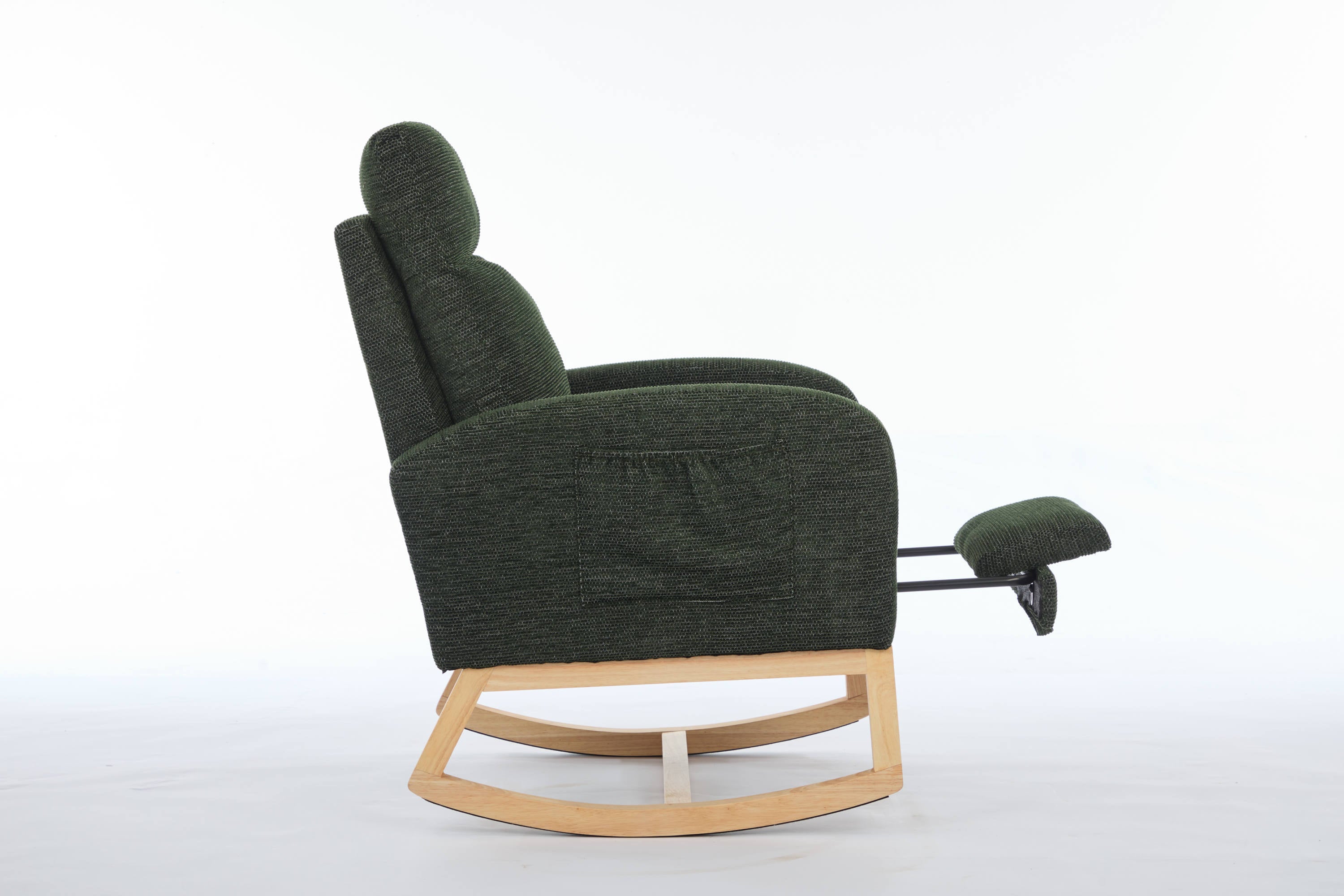 Modern Accent Rocking Chair Rocking Chair with Solid Wood Legs, Upholstered Nursery Glider Rocker, Comfy Armchair with Side Pocket, Living Room Lounge Arm Chair with High Backrest fabric - Grand Goldman Shop