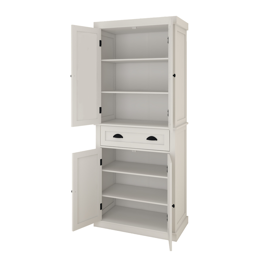 71' Kitchen Pantry Storage Cabinet , with 4 Doors, Drawer, 2 Adjustable Shelves, Freestanding Cupboard for Dining Room Living Room, Laundry-White - Grand Goldman Shop