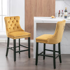 Contemporary Velvet Upholstered Barstools with Button Tufted Decoration and Wooden Legs, and Chrome Nailhead Trim, Leisure Style Bar Chairs,Bar stools, Set of 2 (Golden),SW2002GL - Grand Goldman Shop