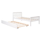 Twin Bed with Trundle, Platform Bed Frame with Headboard and Footboard, for Bedroom Small Living Space,No Box Spring Needed,White - Grand Goldman Shop