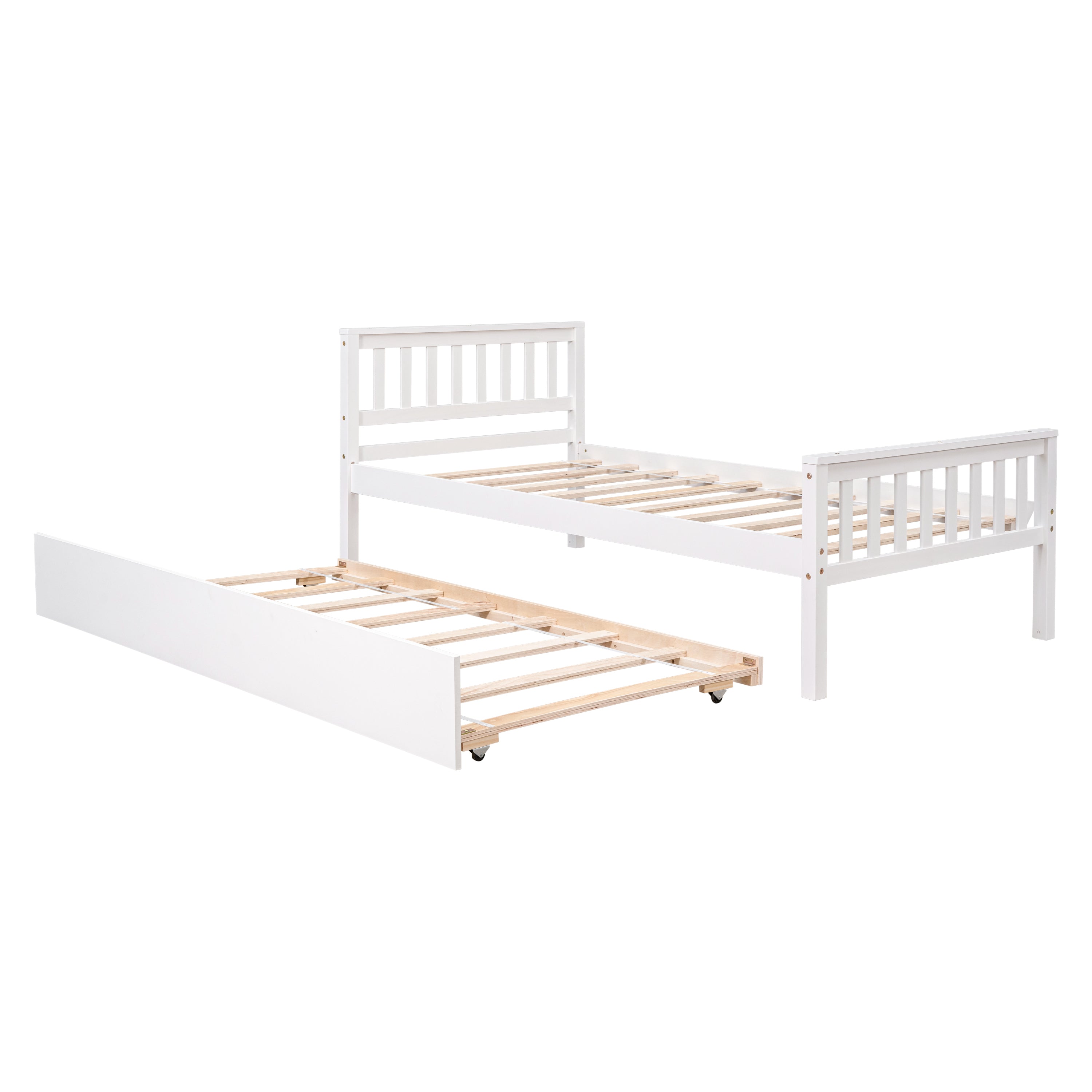 Twin Bed with Trundle, Platform Bed Frame with Headboard and Footboard, for Bedroom Small Living Space,No Box Spring Needed,White - Grand Goldman Shop