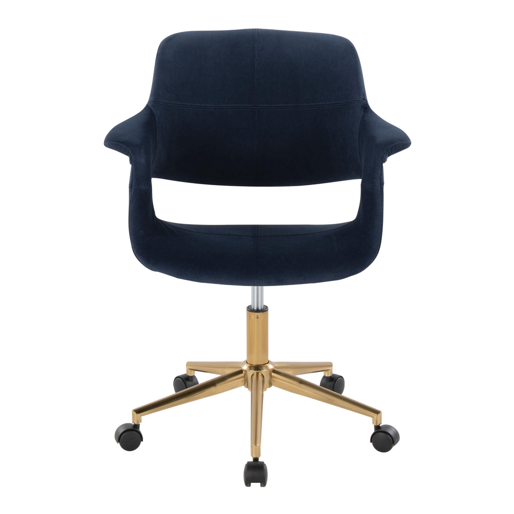 Mid-Century Modern Office Chair in Gold Metal and Blue Velvet | Premium Home Decor - Grand Goldman