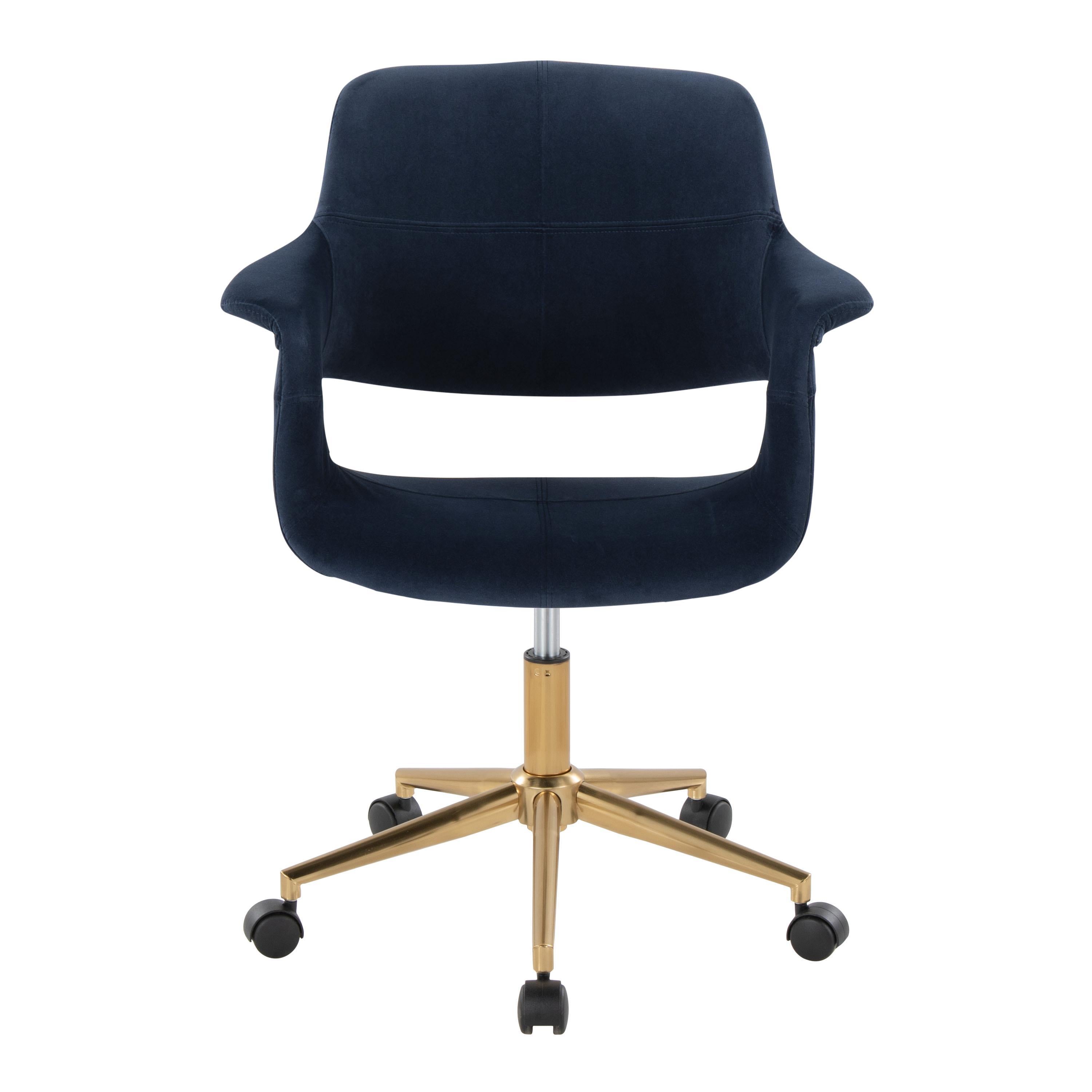 Mid-Century Modern Office Chair in Gold Metal and Blue Velvet | Premium Home Decor - Grand Goldman