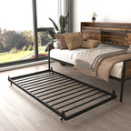 Twin Daybed with Trundle, Farmhouse Daybed Frame with Sliding Barn Door Headboard and Charging Station & LED Light for Bedroom and Guest Room, Rustic Brown - Grand Goldman Shop