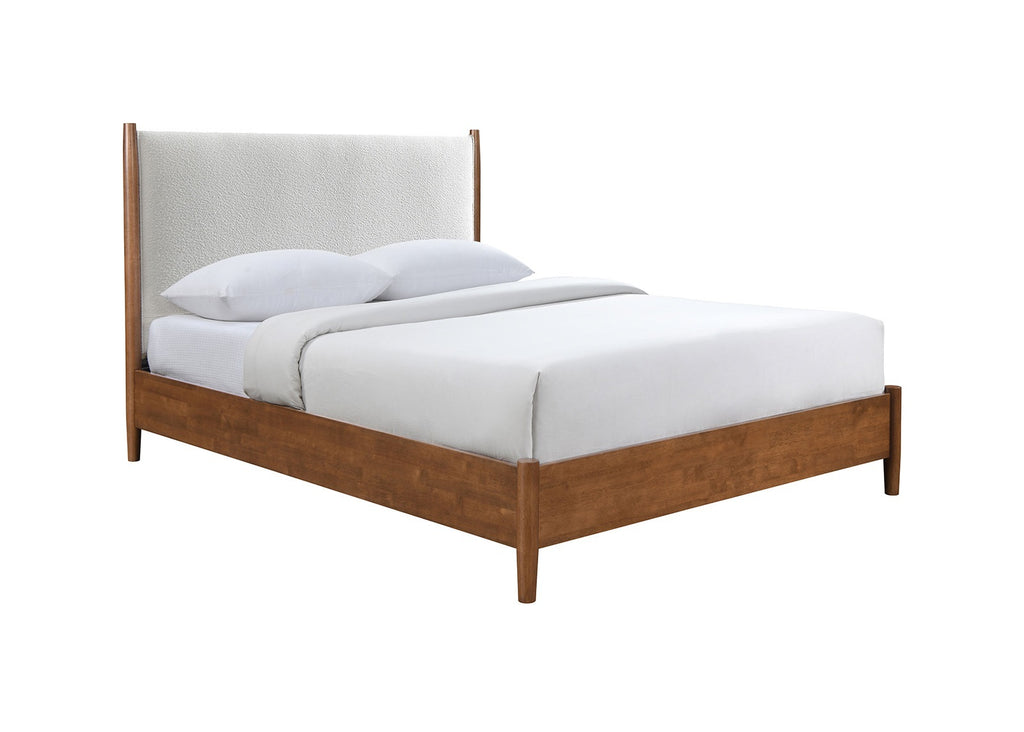 Walnut Color 3pc Bedroom Set Eastern King Size Bed 2x Nightstands Beige Upholstered Fabric Panel HB Mid-Century Modern Style - Grand Goldman Shop