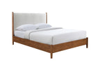 Walnut Color 3pc Bedroom Set Eastern King Size Bed 2x Nightstands Beige Upholstered Fabric Panel HB Mid-Century Modern Style - Grand Goldman Shop