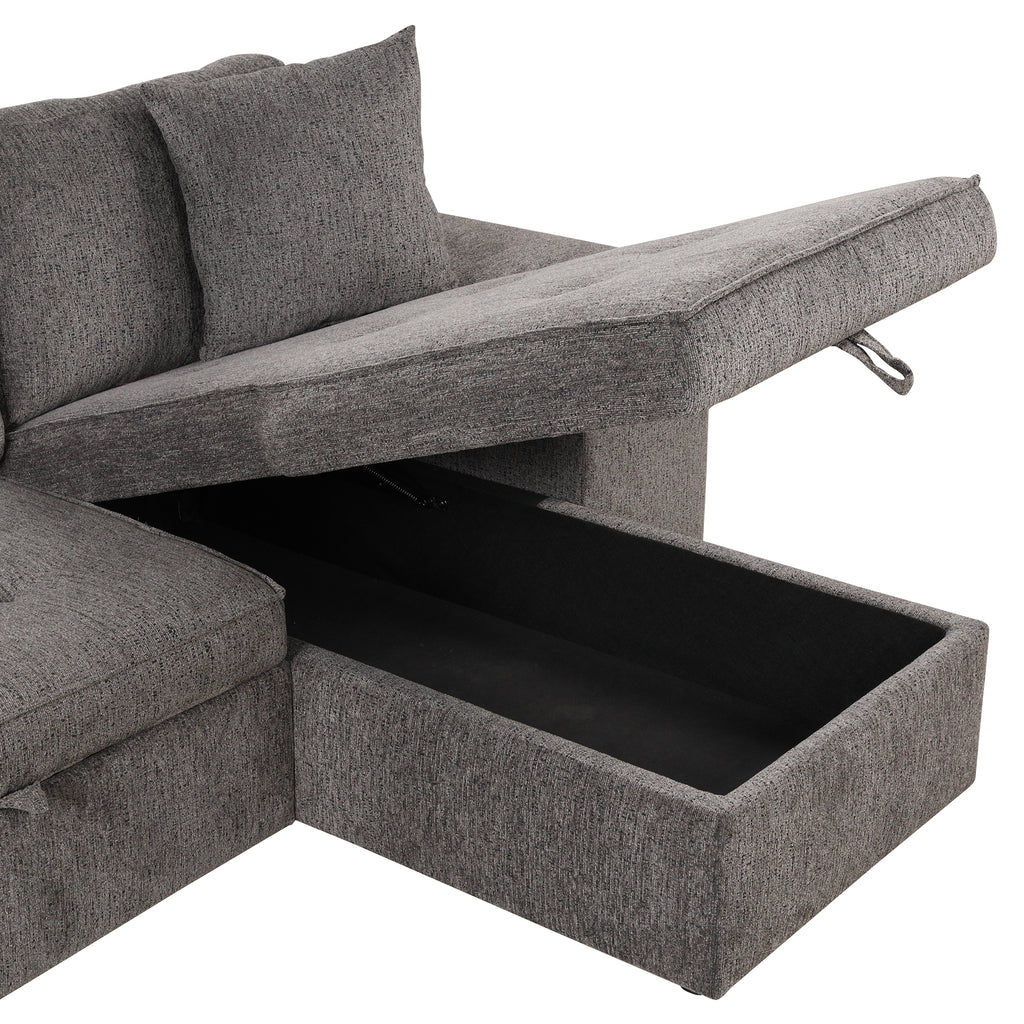 104.5' Modern L-Shape 3 Seat Reversible Sectional Couch, Pull Out Sleeper Sofa with Storage Chaise and 2 Stools for Living Room Furniture Set,Knox Charcoal (old sku:SG000431AAA) - Grand Goldman Shop