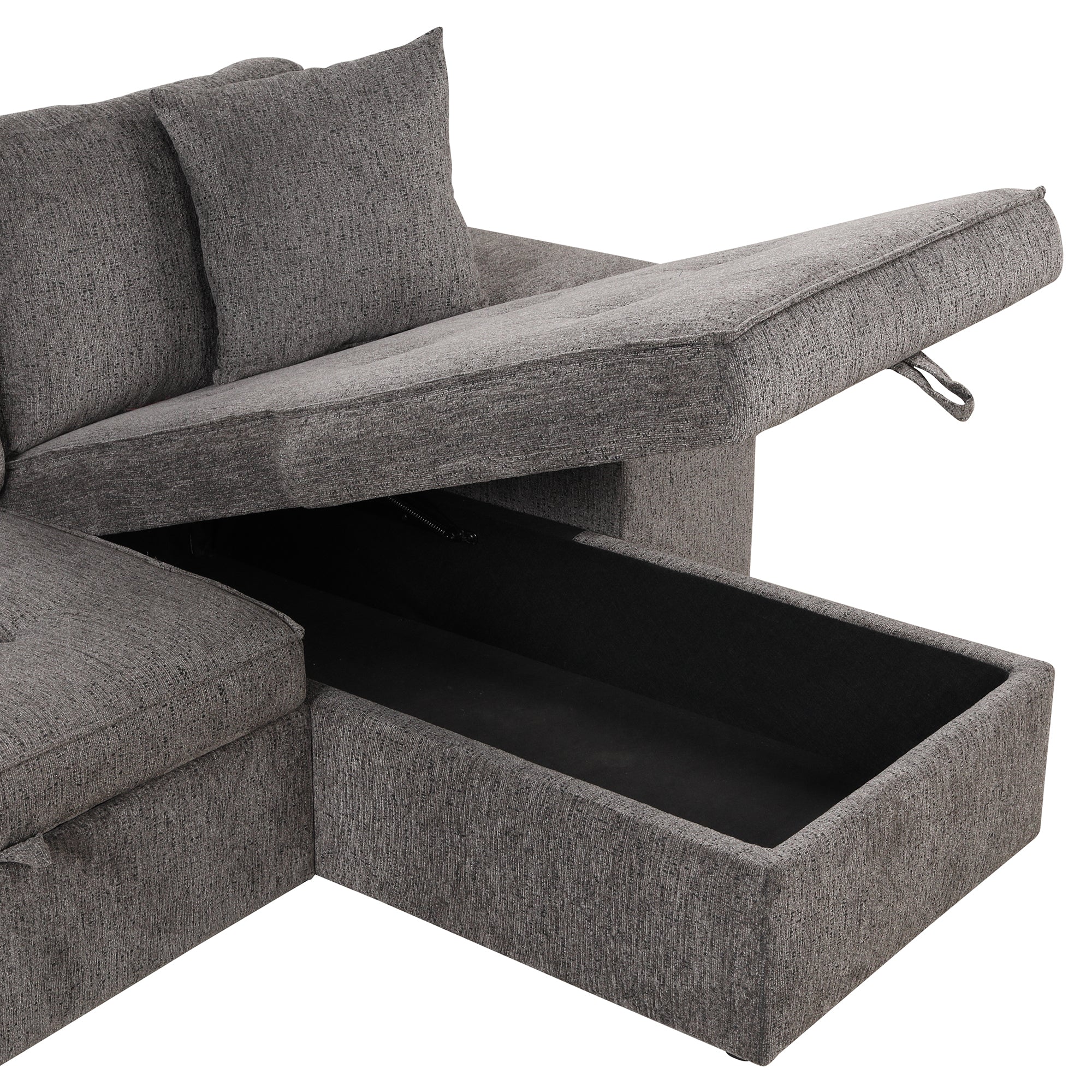 104.5' Modern L-Shape 3 Seat Reversible Sectional Couch, Pull Out Sleeper Sofa with Storage Chaise and 2 Stools for Living Room Furniture Set,Knox Charcoal (old sku:SG000431AAA) - Grand Goldman Shop
