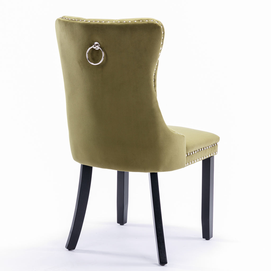 Nikki Collection Modern, High-end Tufted Solid Wood Contemporary Velvet Upholstered Dining Chair with Wood Legs Nailhead Trim 2-Pcs Set,Olive-Green,SW2001OL - Grand Goldman Shop