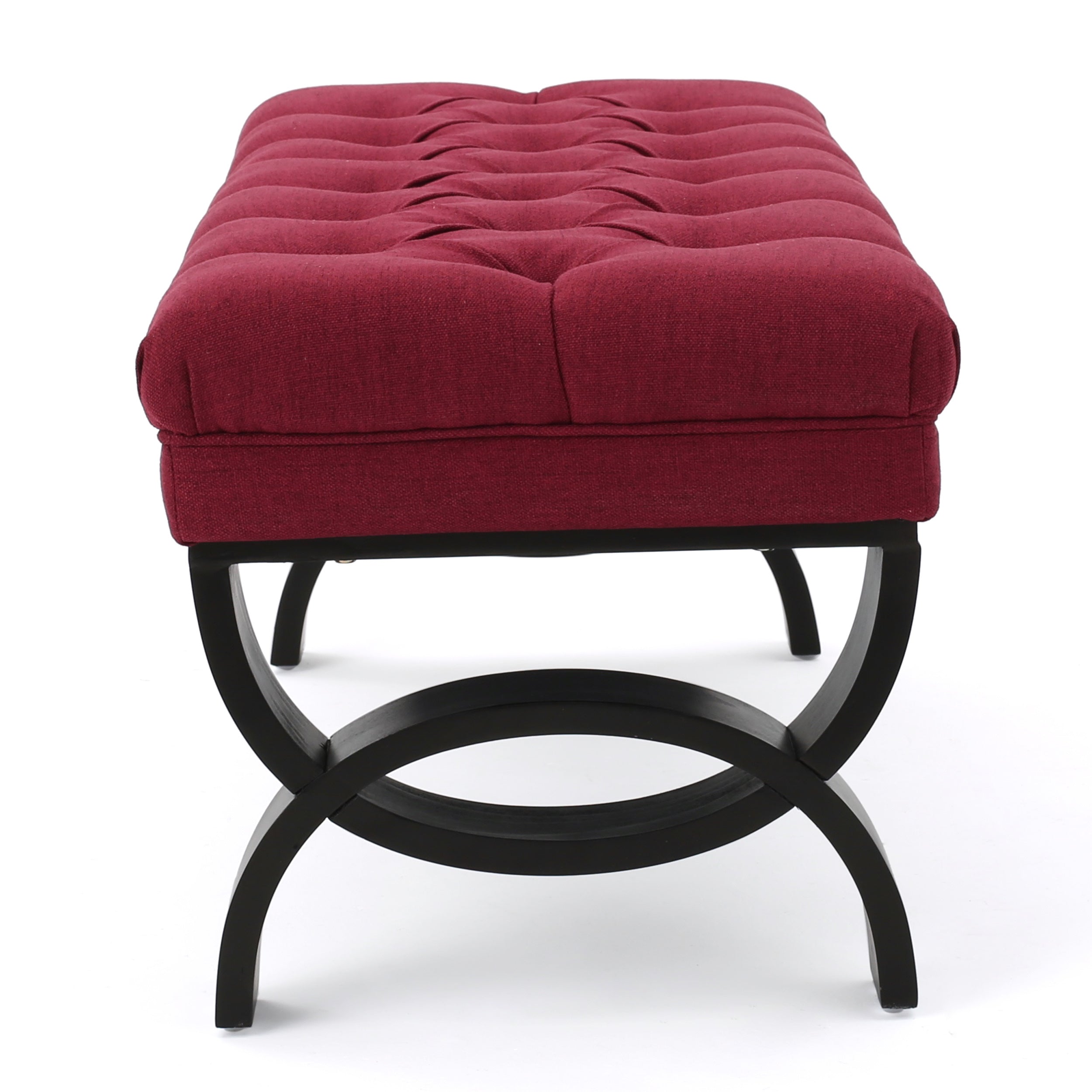HILTON Ottoman Bench with Button Tufting and Half-Circle Legs in Red Fabric - Grand Goldman Shop