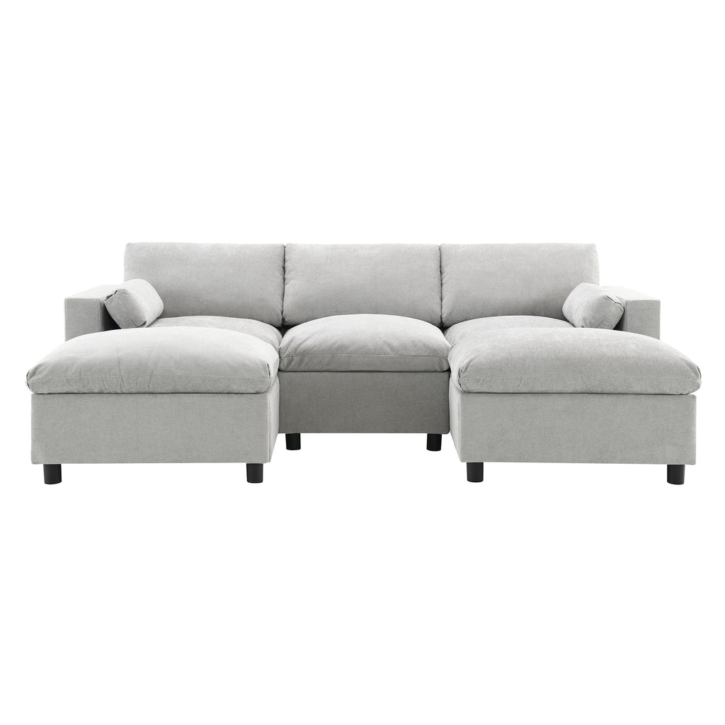 [VIDEO]86.5'' Chenille Modular Sectional Sofa with Storage Pockets, 5 Seat U Shaped Couch Set with Pillows,Free Combination,Modern Cloud Sofa with 2 Movable Ottoman for Living Room,Apartment,3 Colors - Grand Goldman Shop