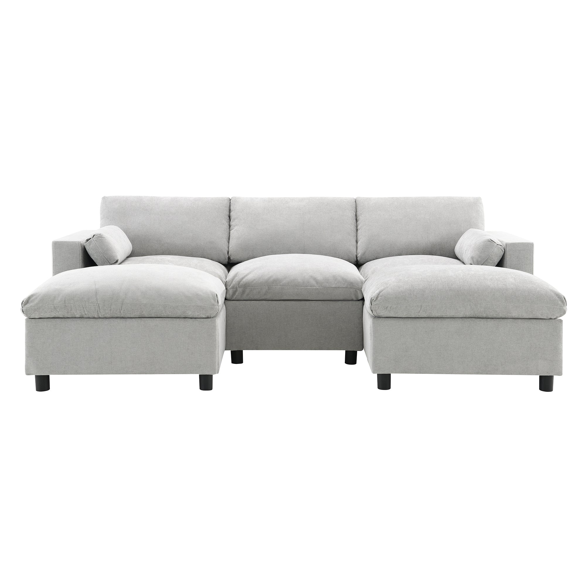 [VIDEO]86.5'' Chenille Modular Sectional Sofa with Storage Pockets, 5 Seat U Shaped Couch Set with Pillows,Free Combination,Modern Cloud Sofa with 2 Movable Ottoman for Living Room,Apartment,3 Colors - Grand Goldman Shop
