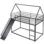 Zulah Twin over Twin House Bunk Bed with Ladder and Slide, Black - Grand Goldman Shop