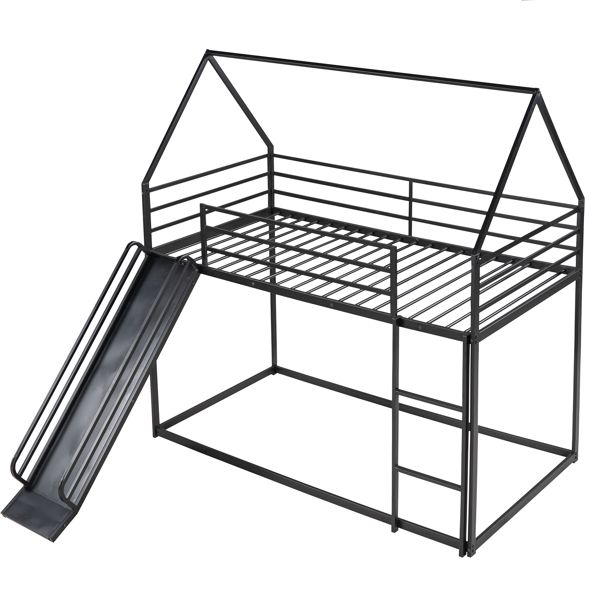 Zulah Twin over Twin House Bunk Bed with Ladder and Slide, Black - Grand Goldman Shop