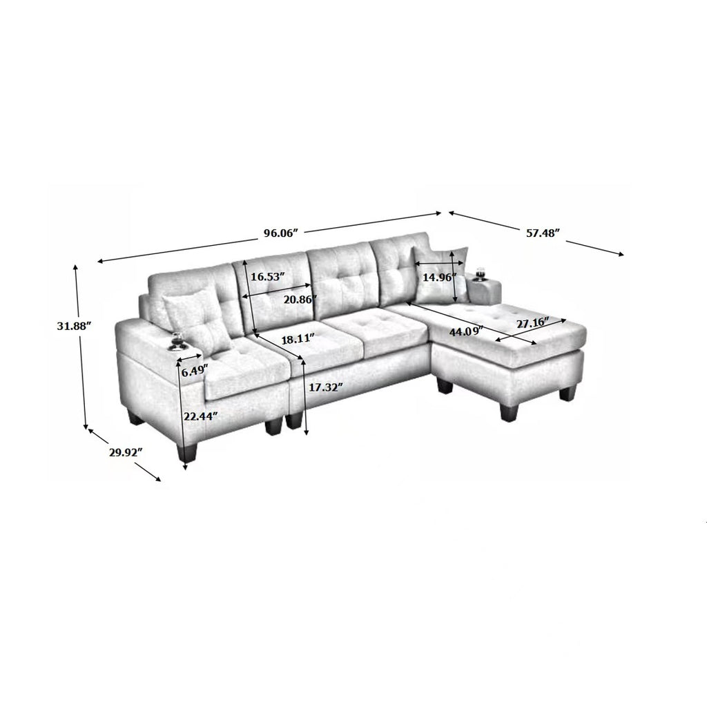 MEGA right sectional sofa with footrest, convertible corner sofa with armrest storage, living room and apartment sectional sofa, right chaise longue and grey - Grand Goldman Shop