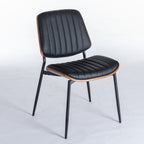 A&A Furniture, Dining Chairs Set of 2 Mid Century Modern Retro Faux Leather Chair with Walnut Bentwood Back Upholstered Seat Metal Legs Adjustable Foot for Kitchen Dining Room Chairs(Black PU) - Grand Goldman Shop