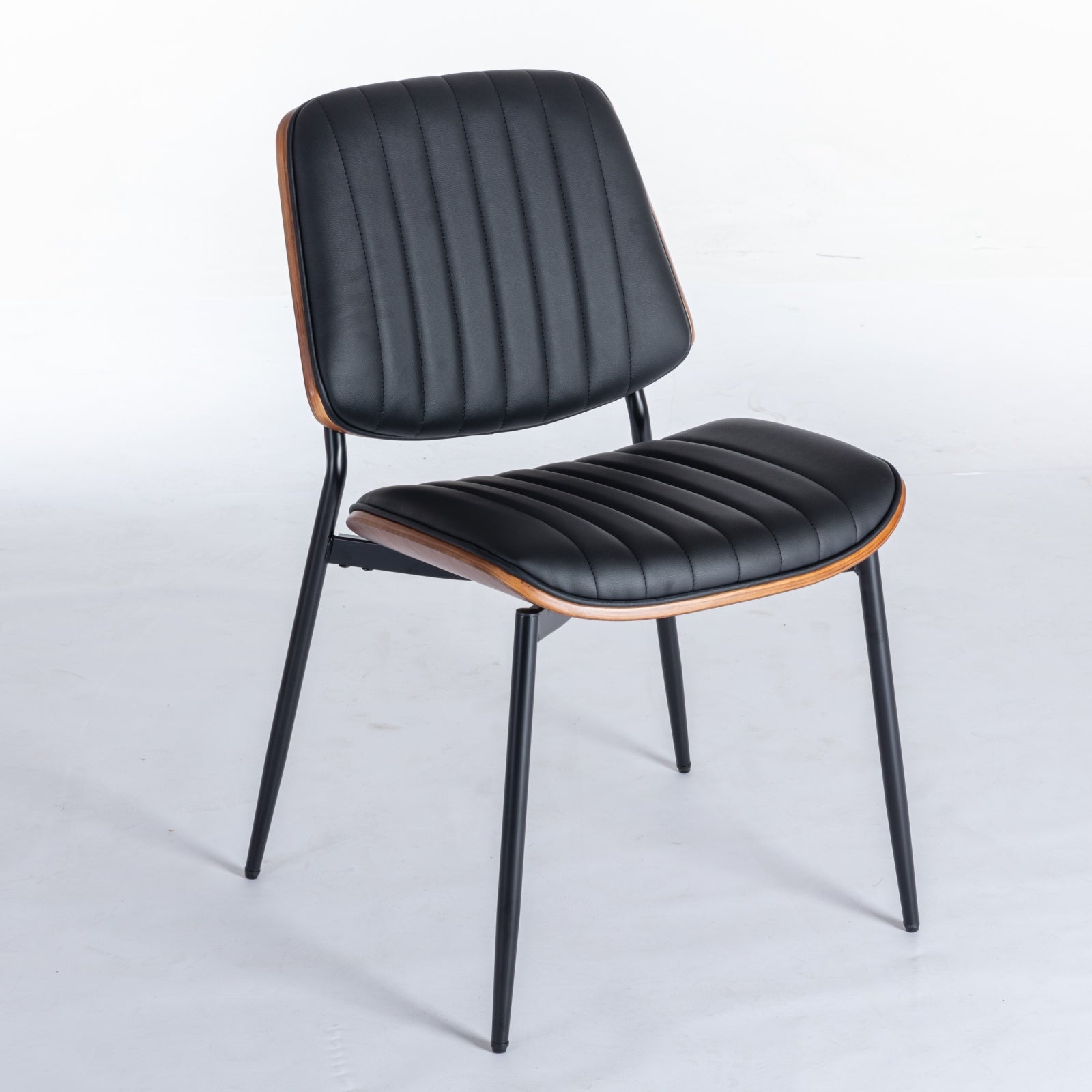 A&A Furniture, Dining Chairs Set of 2 Mid Century Modern Retro Faux Leather Chair with Walnut Bentwood Back Upholstered Seat Metal Legs Adjustable Foot for Kitchen Dining Room Chairs(Black PU) - Grand Goldman Shop