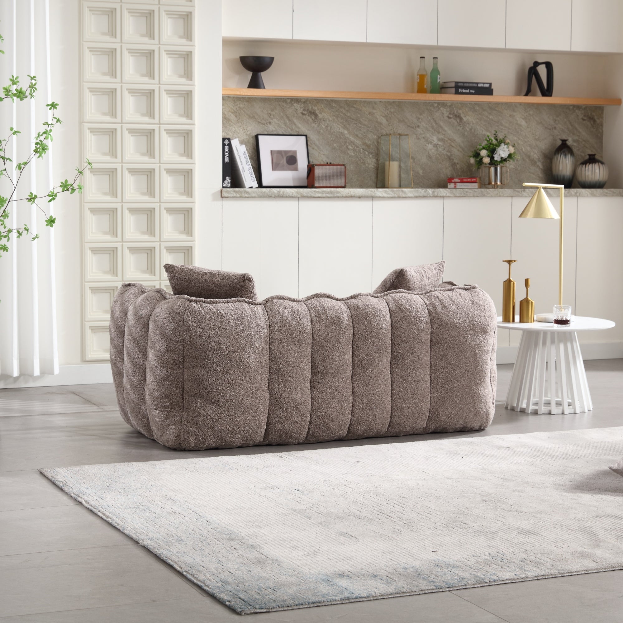 Cozy Beanbag Chair with High Resilience Foam Core for Two  -Brown Chenille, 66x35x25 inches - Grand Goldman Shop