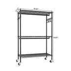 Heavy Duty Rolling Clothes Rack with 3 Tier Shelves, 2 Rails & Side Hooks, Adjustable Freestanding Organizer, Black Metal - Grand Goldman Shop