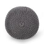 Hazel Modern Knitted Cotton Yarn Round Pouf with Eco-Friendly PET Fibers, Dark Grey, 20 x 20 inches - Grand Goldman Shop