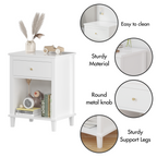 26.77''H White Wooden Nightstand with One Drawer and Shelf, Golden Handle, MDF Construction for Kids and Adults - Grand Goldman Shop
