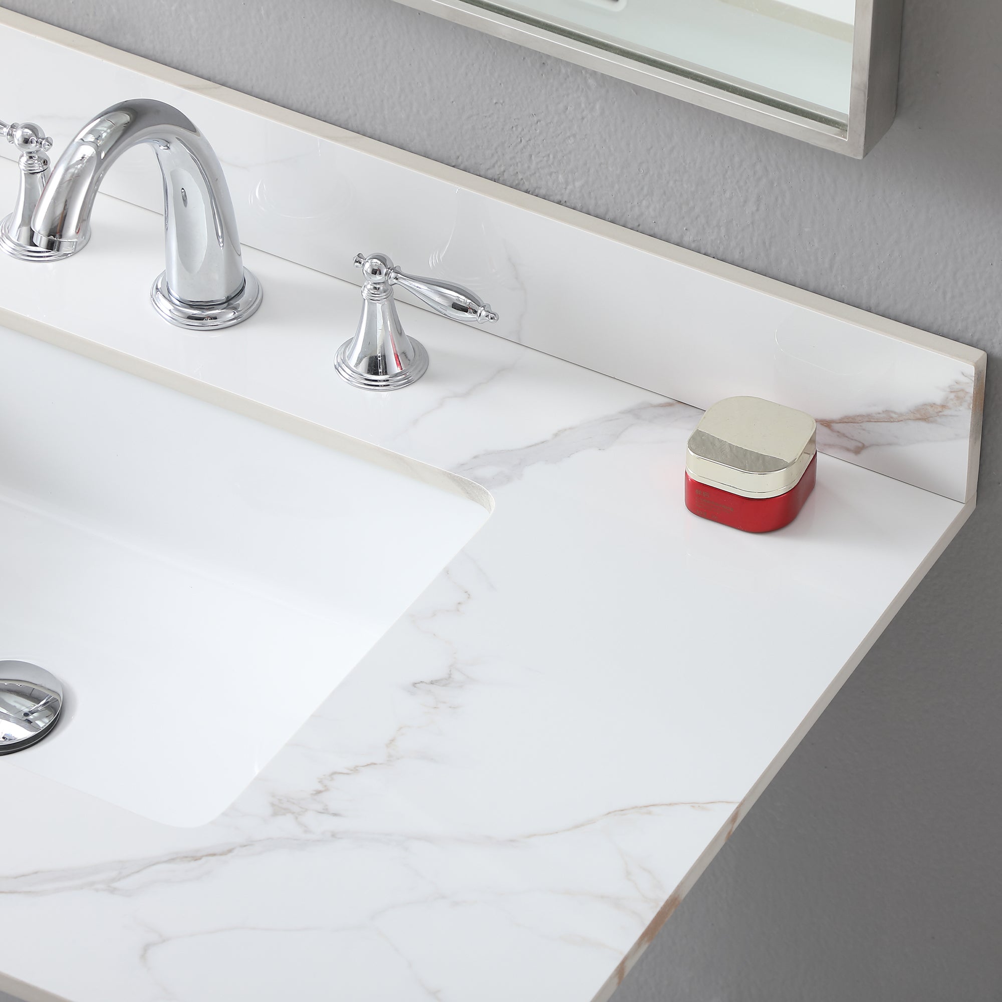 Montary 37inch bathroom vanity top stone carrara gold new style tops with rectangle undermount ceramic sink and 3 faucet hole for bathroom cabinet - Grand Goldman Shop