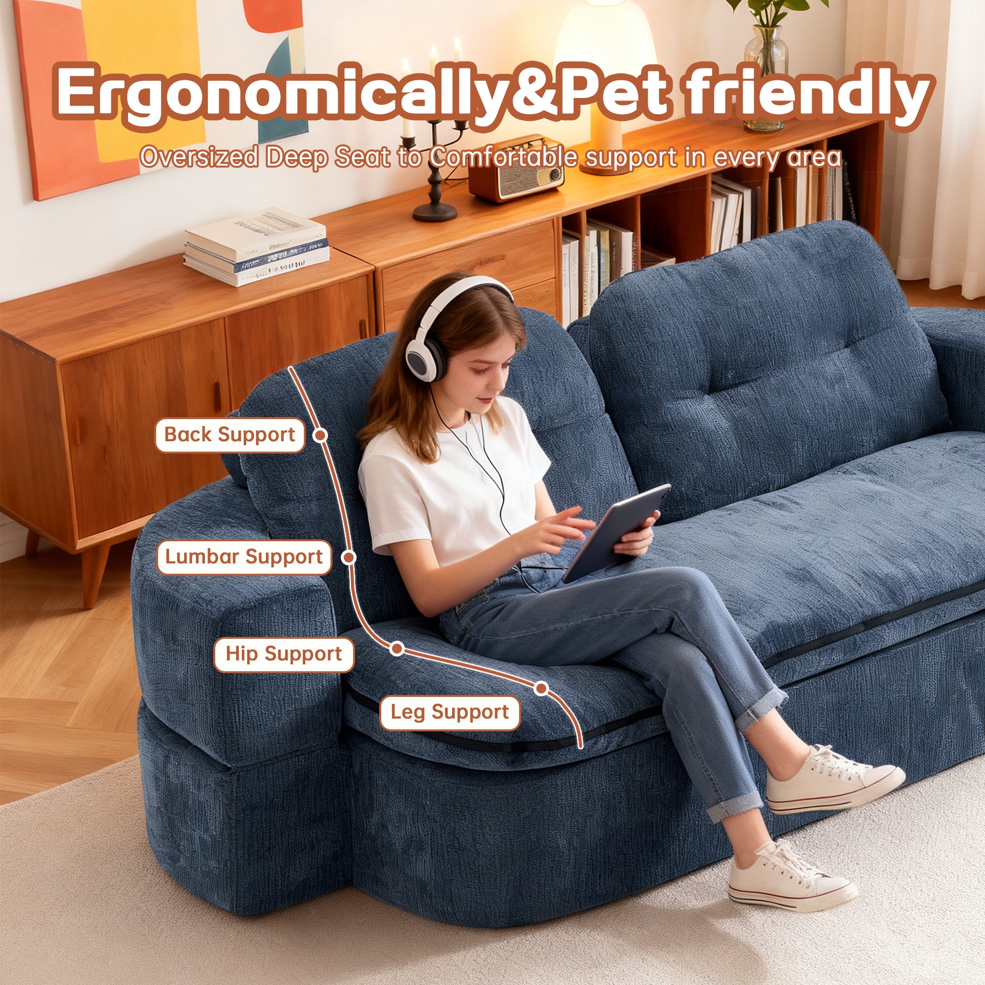 Modern Floor Sofa with 2 Pillows,Convertible Corduroy Fabric Foam-Filled Sleeper Sofa Bed, no assembly required,Convertible Sofa Cushion Unfolds into Quilt,Folding Mattress for Living Room,Playroom - Grand Goldman Shop