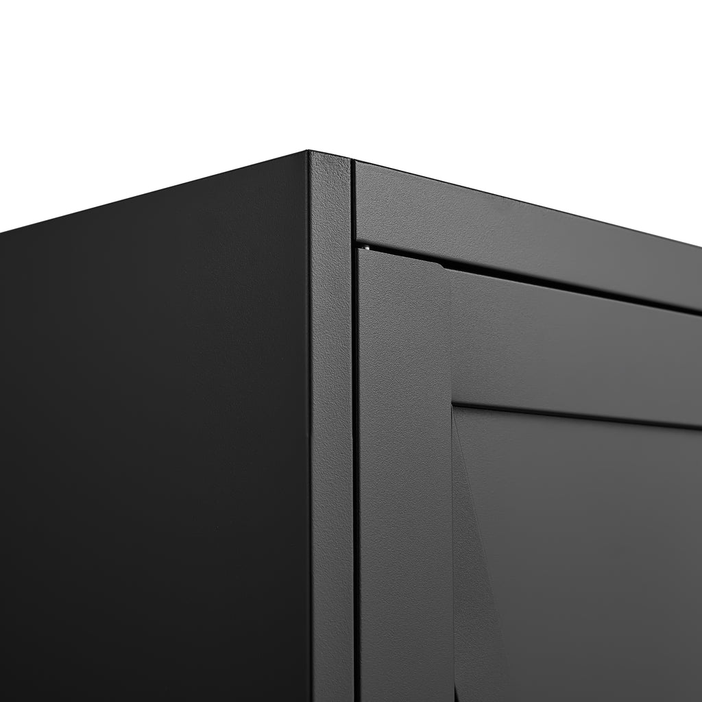 Black Metal Kitchen Pantry Cabinet with Adjustable Shelves and Gold Handles, Tall Steel Storage Locker for Kitchen, Living Ro